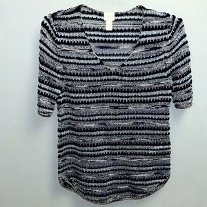 Chico’s Blue and Silver Metallic Sheer Top  - Medium